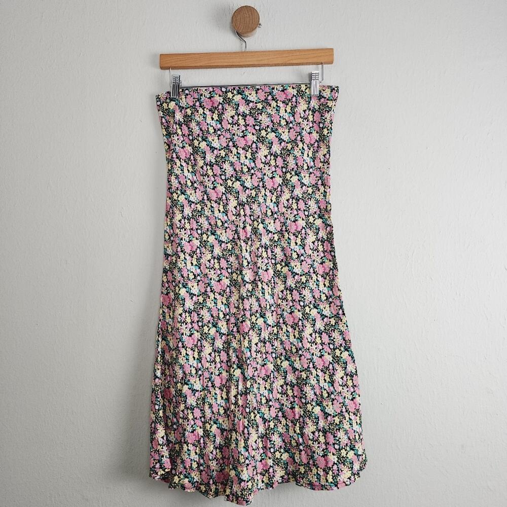 Shop Stevie Floral Midi Skirt NEW Black Pink Ditsy Elastic High Waist Large